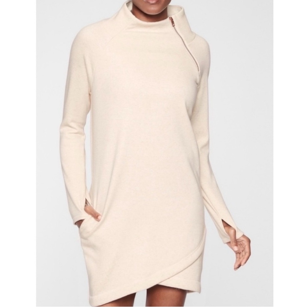 Athleta Cream Asymmetrical Long Sleeve Dress
